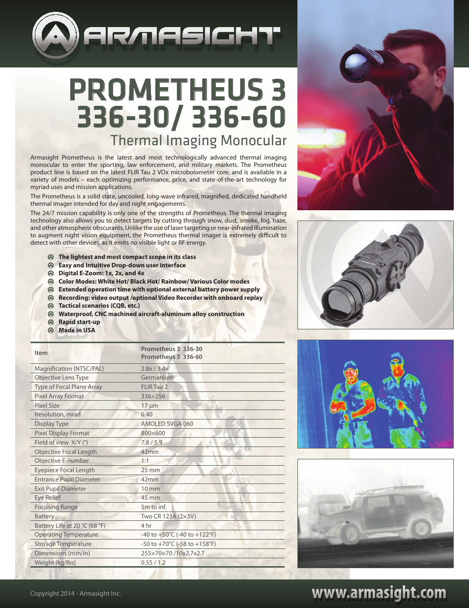 Armasight TAT173MN4PROM31 Prometheus 336 3-12x42 (30Hz) Thermal Imaging Monocular User Manual | 1 page