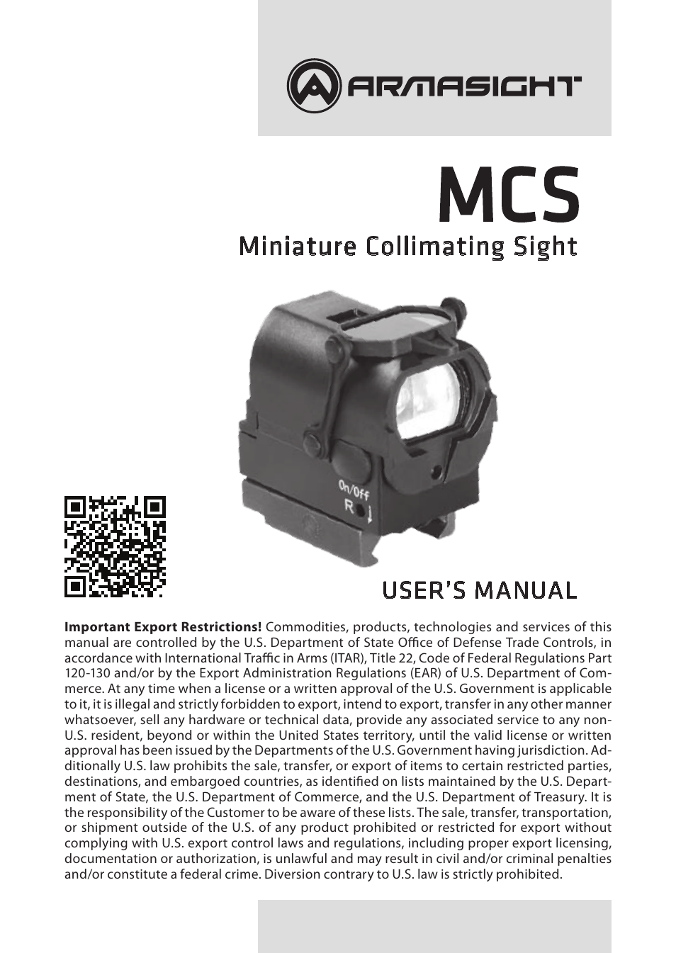 Armasight DAS01XX25MCSTAN MCS Miniature Collimating Sight User Manual | 16 pages