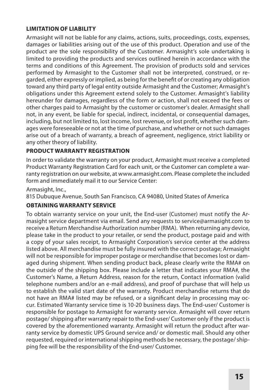 Armasight DAS01XX25MCSTAN MCS Miniature Collimating Sight User Manual | Page 15 / 16