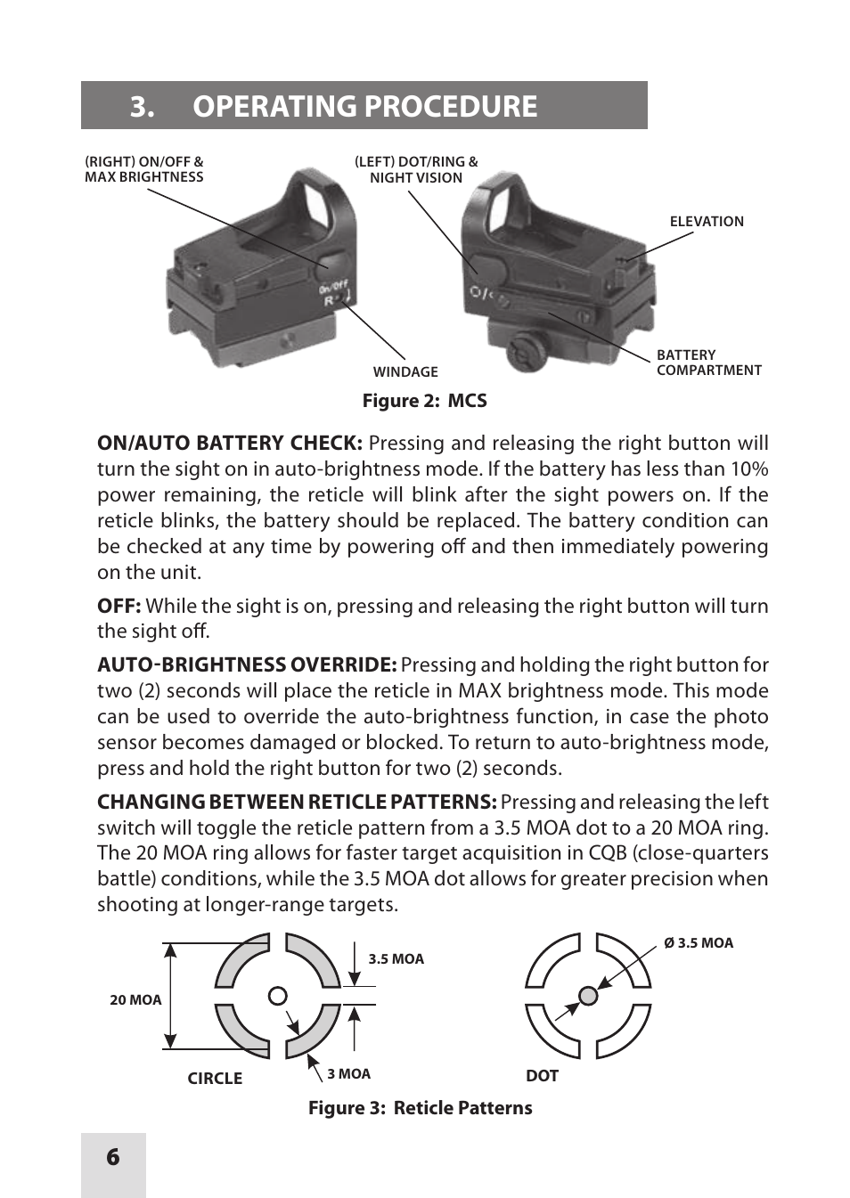 Operating procedure | Armasight DAS01XX25MCSTAN MCS Miniature Collimating Sight User Manual | Page 6 / 16