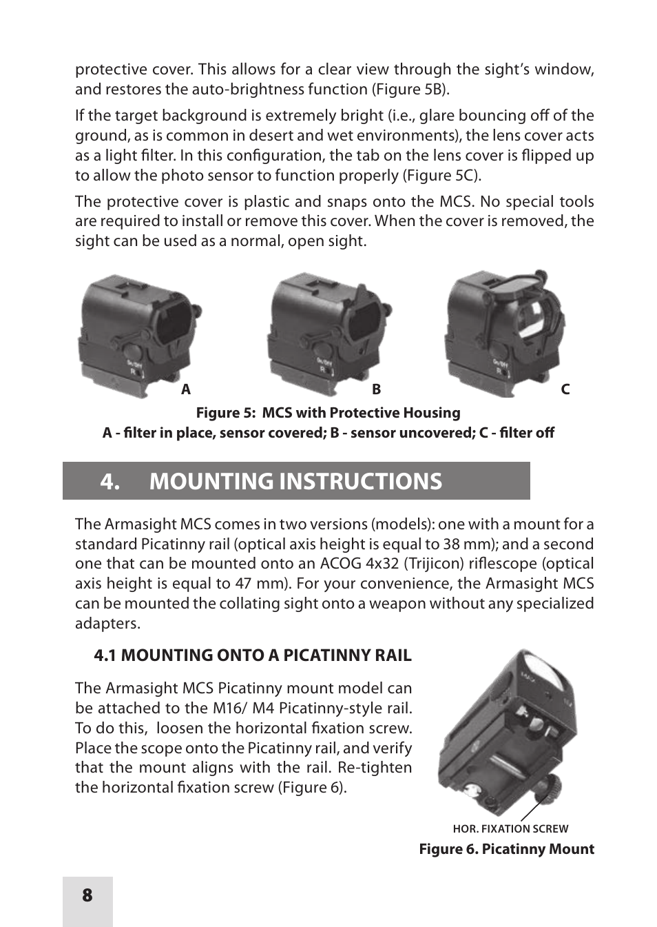 Mounting instructions | Armasight DAS01XX25MCSTAN MCS Miniature Collimating Sight User Manual | Page 8 / 16