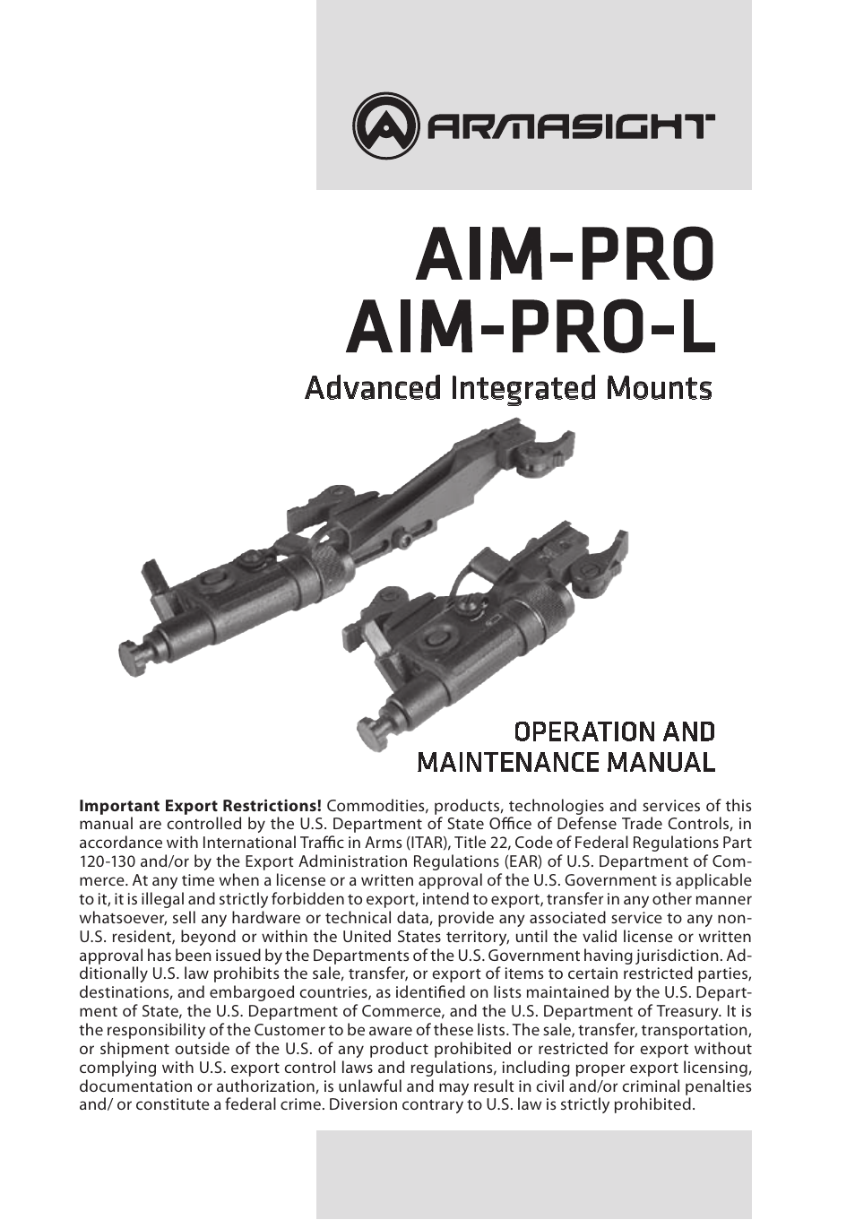 Armasight ANKI000049 AIM PRO-L Advanced Integrated Mount User Manual | 44 pages