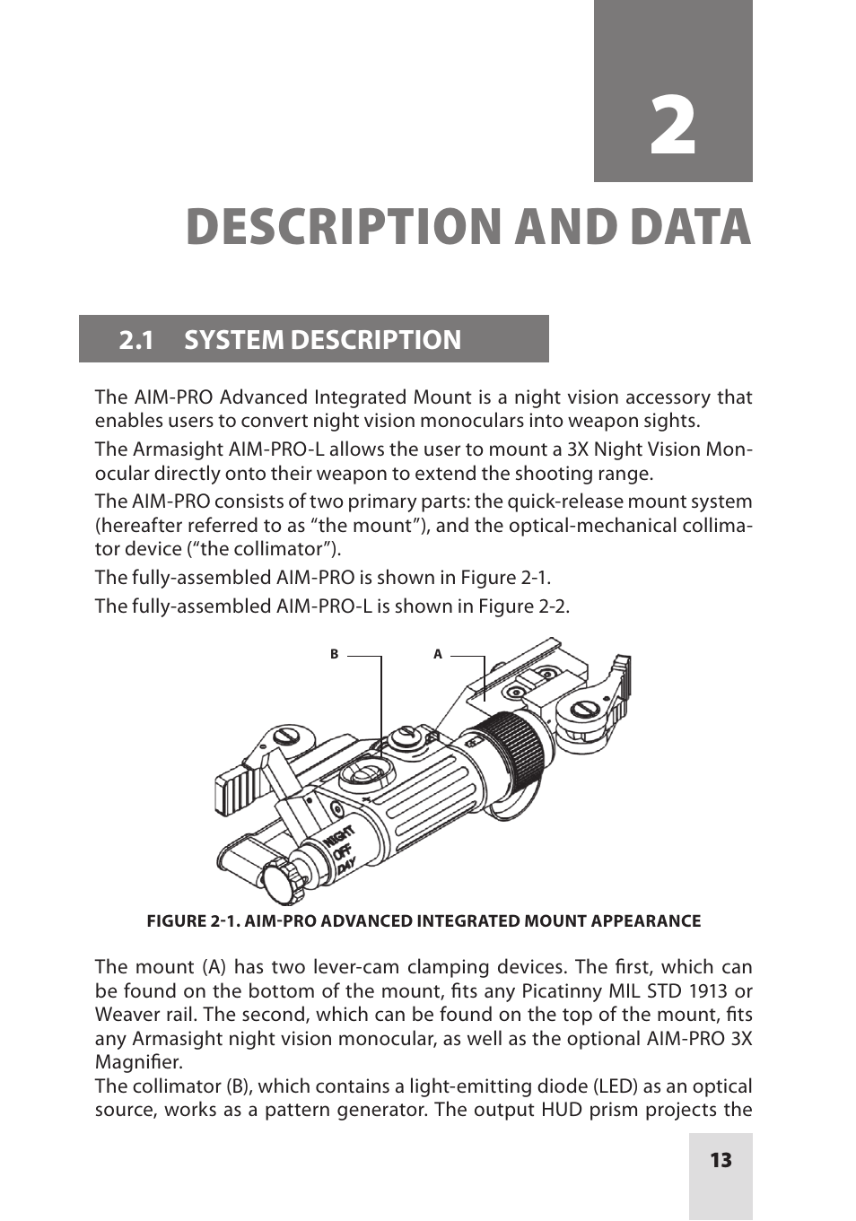 Description and data | Armasight ANKI000049 AIM PRO-L Advanced Integrated Mount User Manual | Page 13 / 44