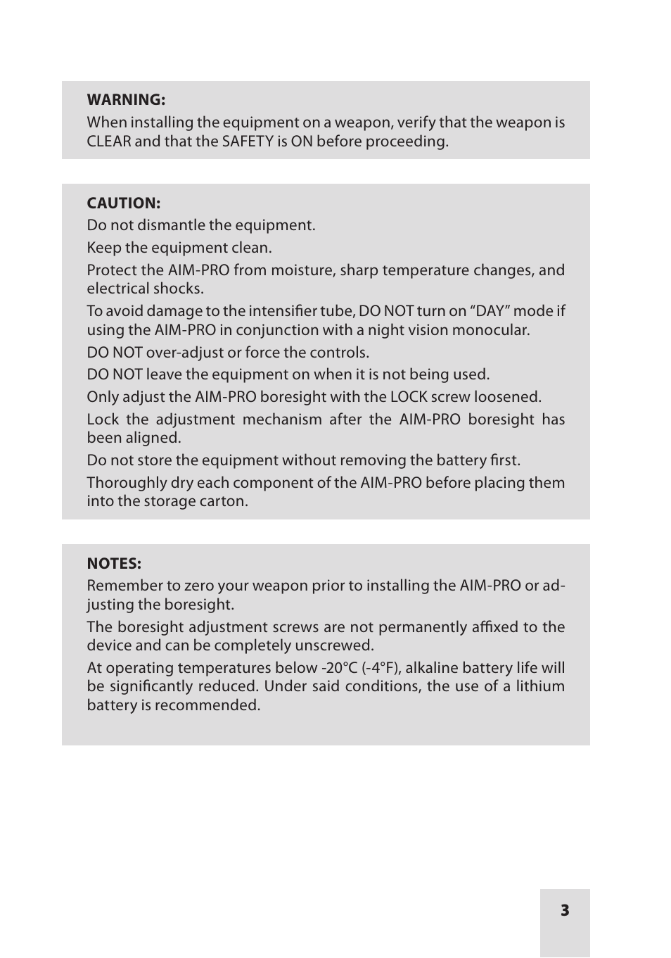 Armasight ANKI000049 AIM PRO-L Advanced Integrated Mount User Manual | Page 3 / 44