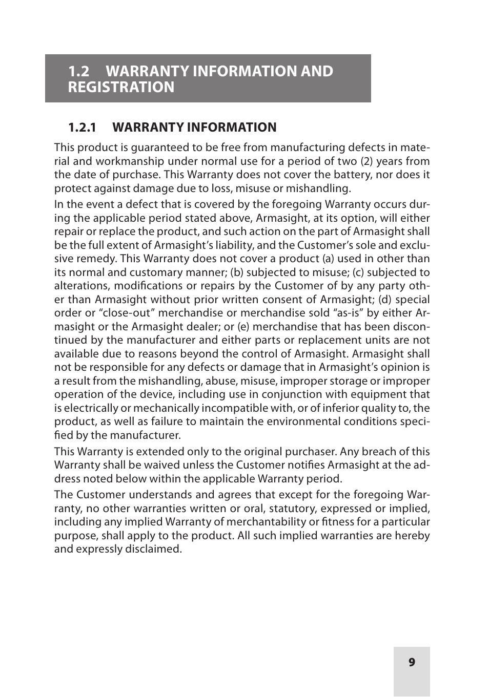 2 warranty information and registration | Armasight ANKI000049 AIM PRO-L Advanced Integrated Mount User Manual | Page 9 / 44