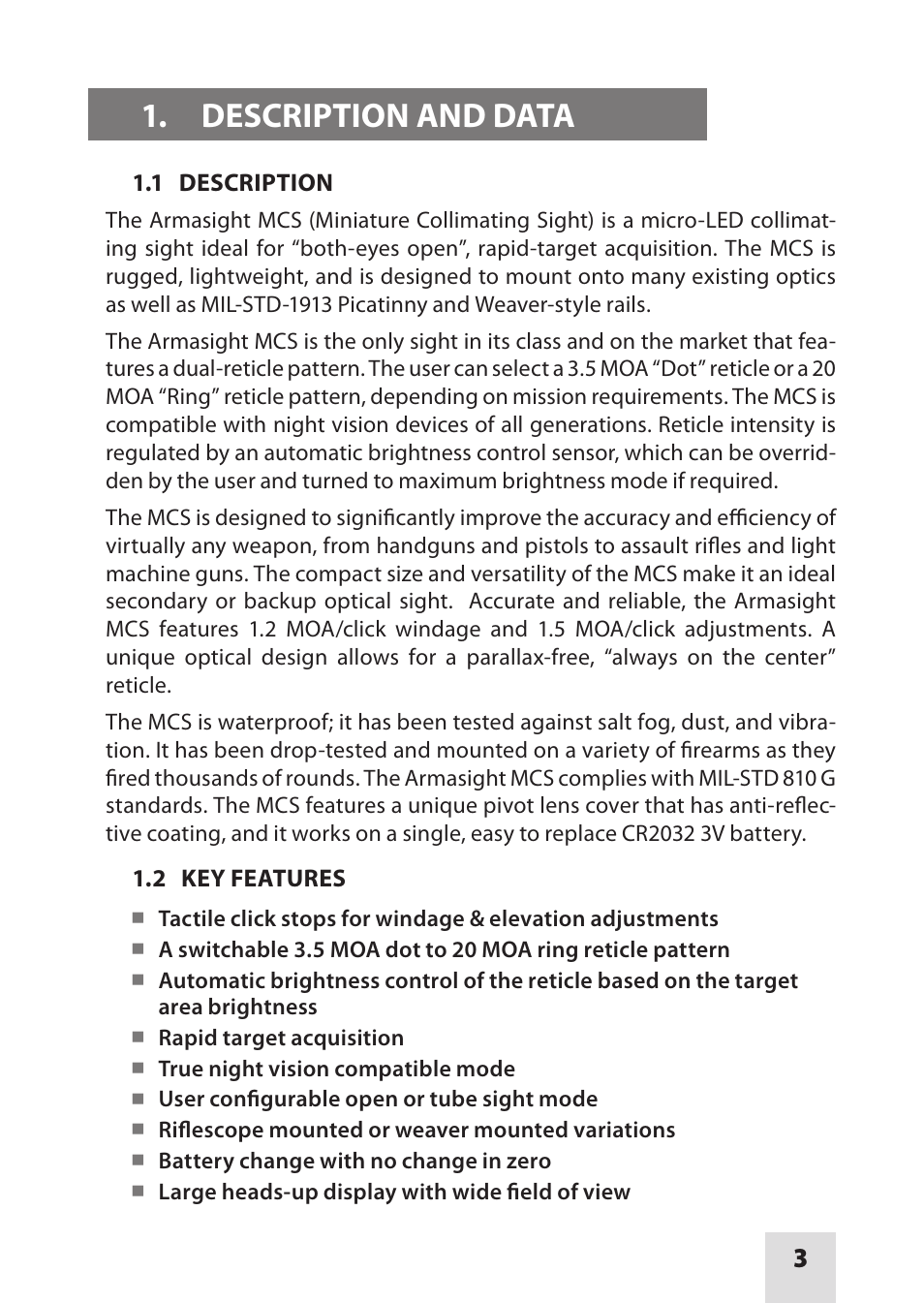Armasight DAS01XX25MCSTA2 MCS-QR Tan Color with Quick Release Mount User Manual | Page 3 / 16
