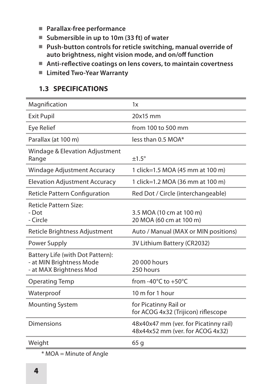 Armasight DAS01XX25MCSTA2 MCS-QR Tan Color with Quick Release Mount User Manual | Page 4 / 16