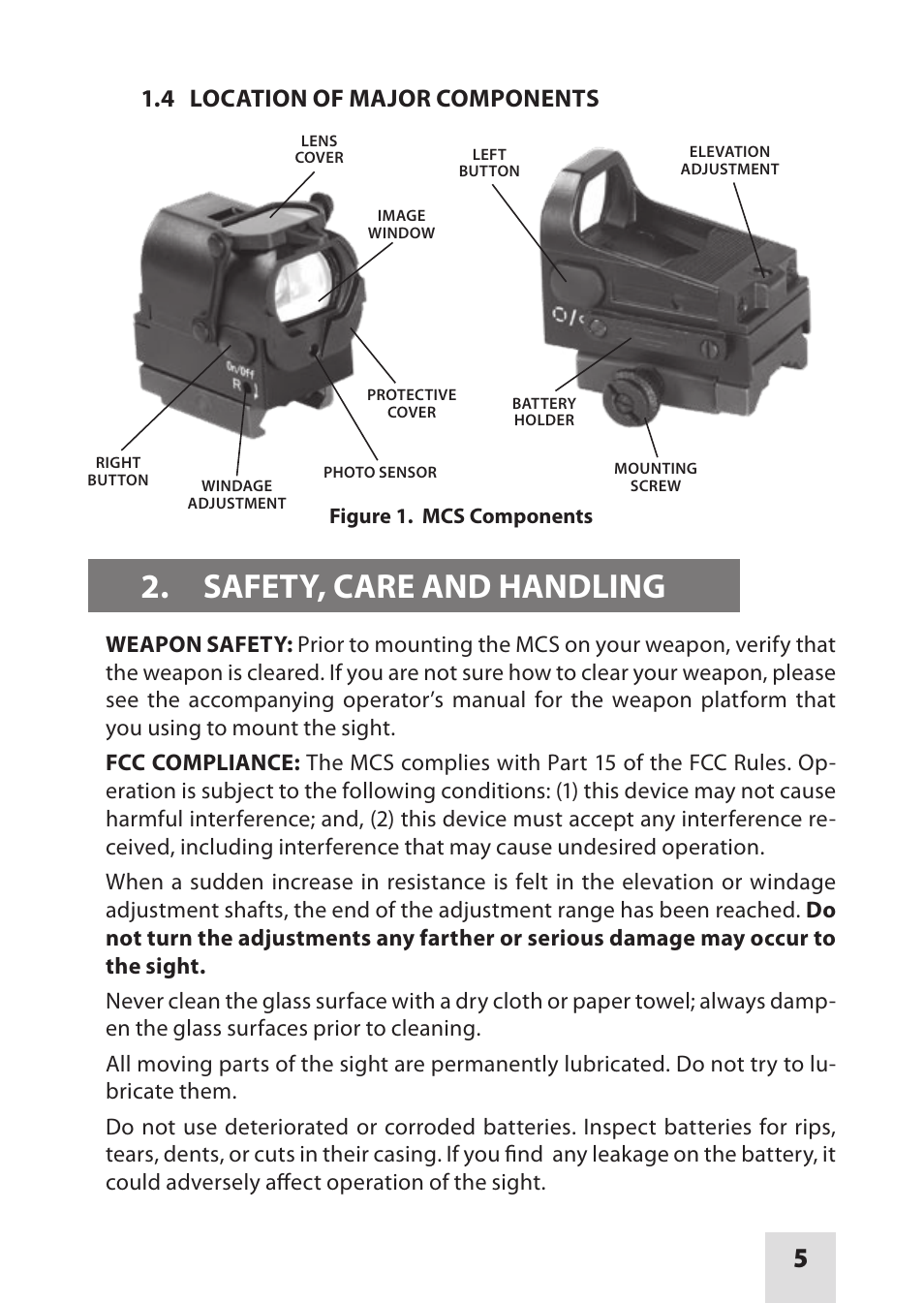 Safety, care and handling, 4 location of major components | Armasight DAS01XX25MCSTA2 MCS-QR Tan Color with Quick Release Mount User Manual | Page 5 / 16
