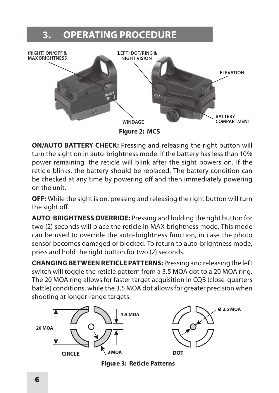 Operating procedure | Armasight DAS01XX25MCSTA2 MCS-QR Tan Color with Quick Release Mount User Manual | Page 6 / 16