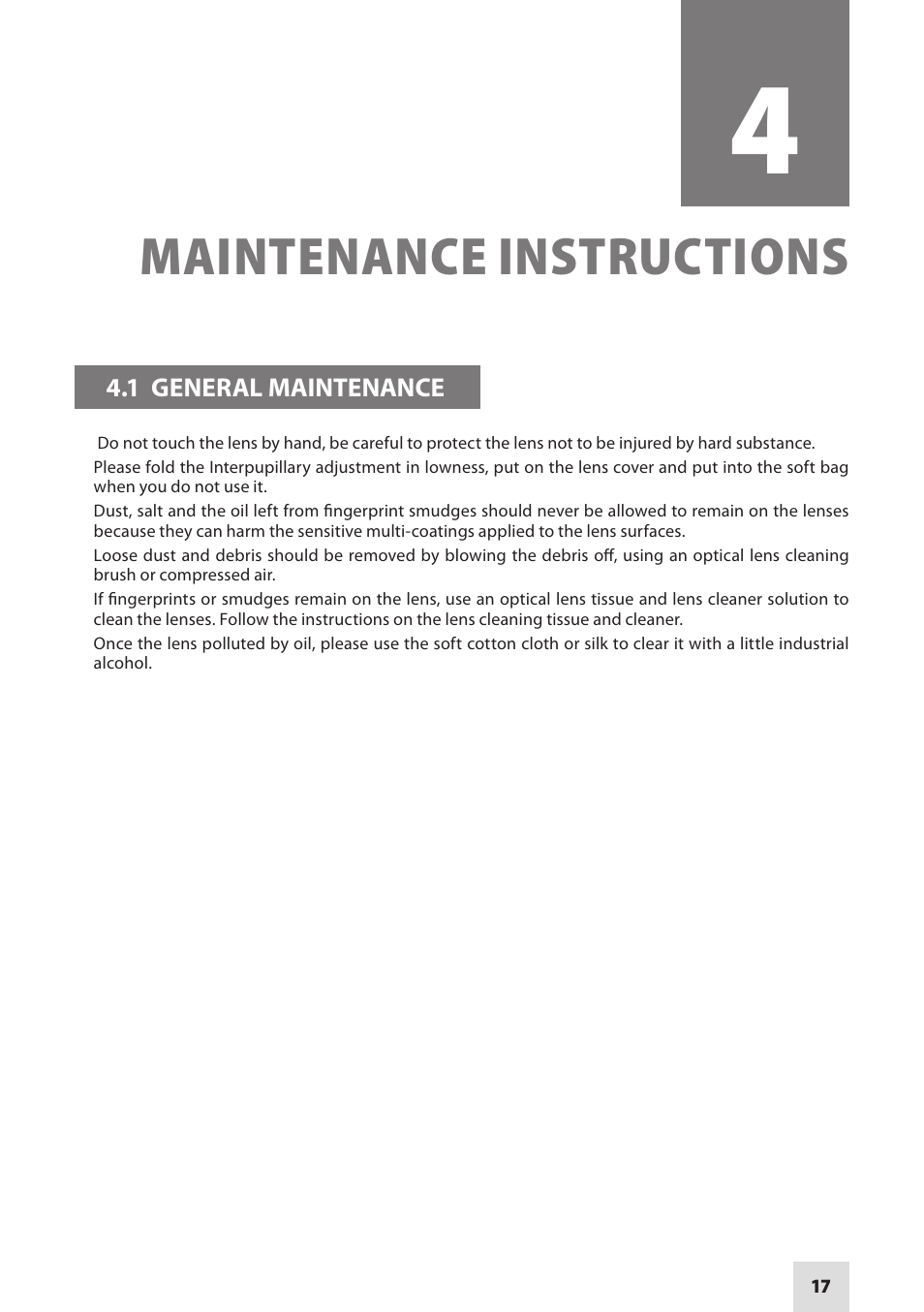 Maintenance instructions | Armasight DAB10X42RF0ARM1 10x42 Binoculars User Manual | Page 17 / 20