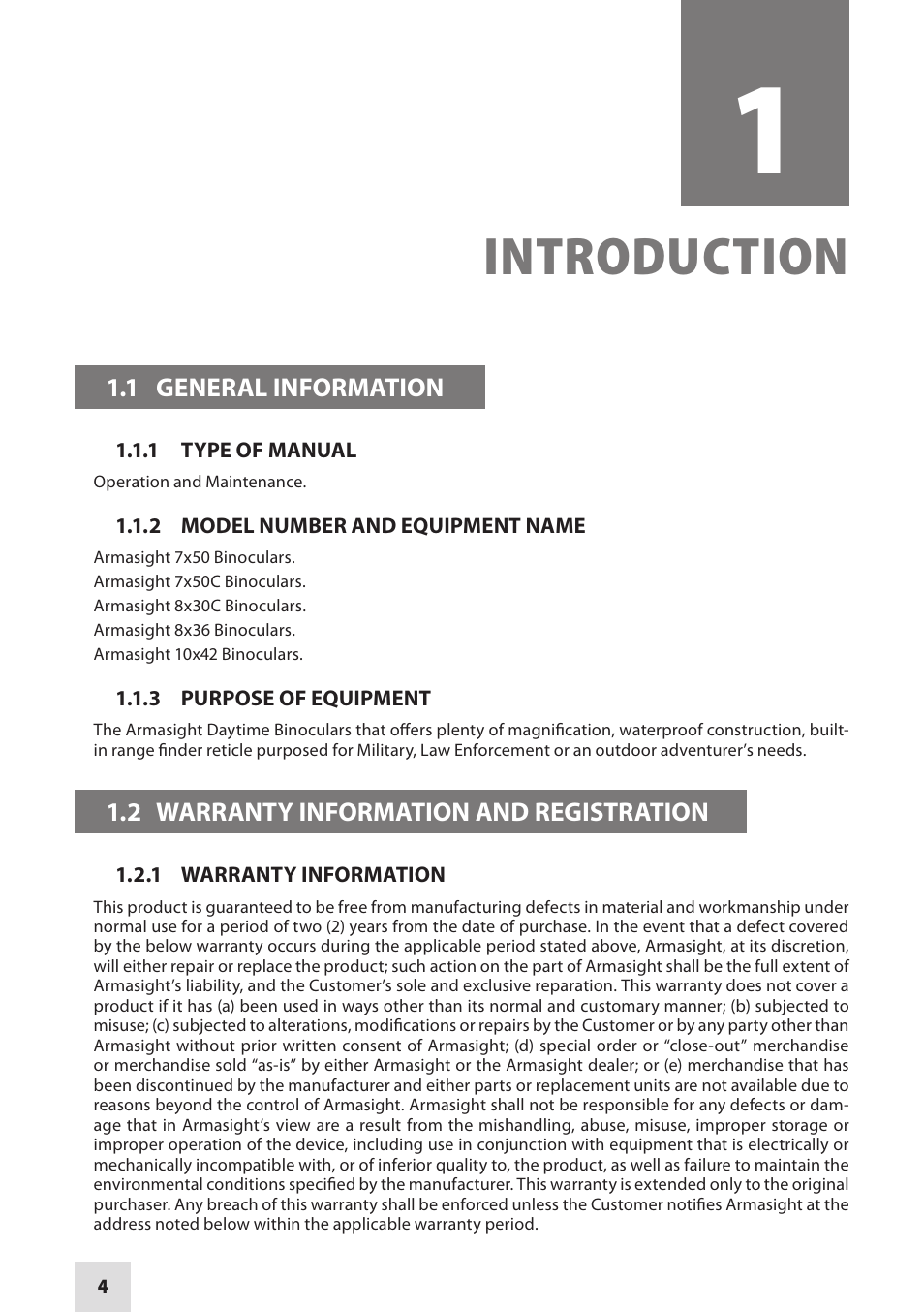 Introduction | Armasight DAB10X42RF0ARM1 10x42 Binoculars User Manual | Page 4 / 20