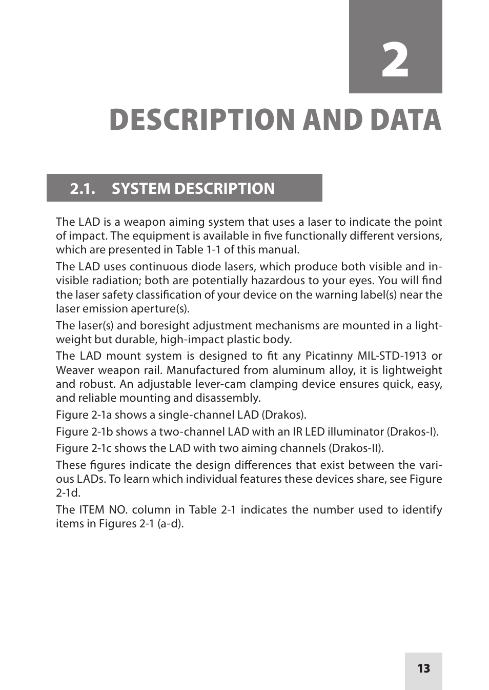 Description and data | Armasight IAIR002LP000001 DRAKOS 2 Multi-Spectral Laser Aiming/ Illumination Devices User Manual | Page 13 / 36