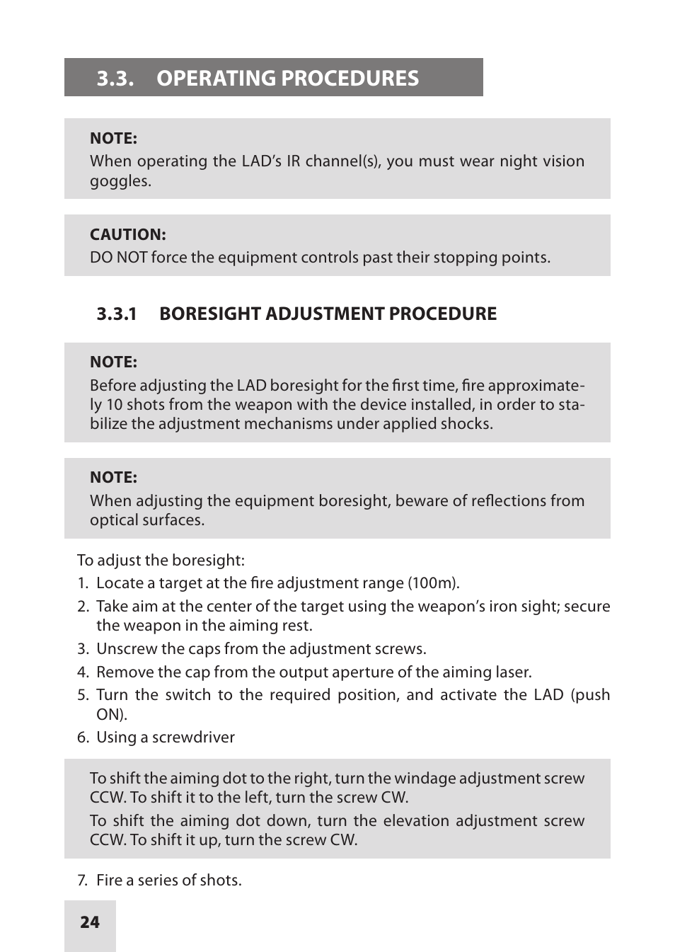 Operating procedures | Armasight IAIR002LP000001 DRAKOS 2 Multi-Spectral Laser Aiming/ Illumination Devices User Manual | Page 24 / 36
