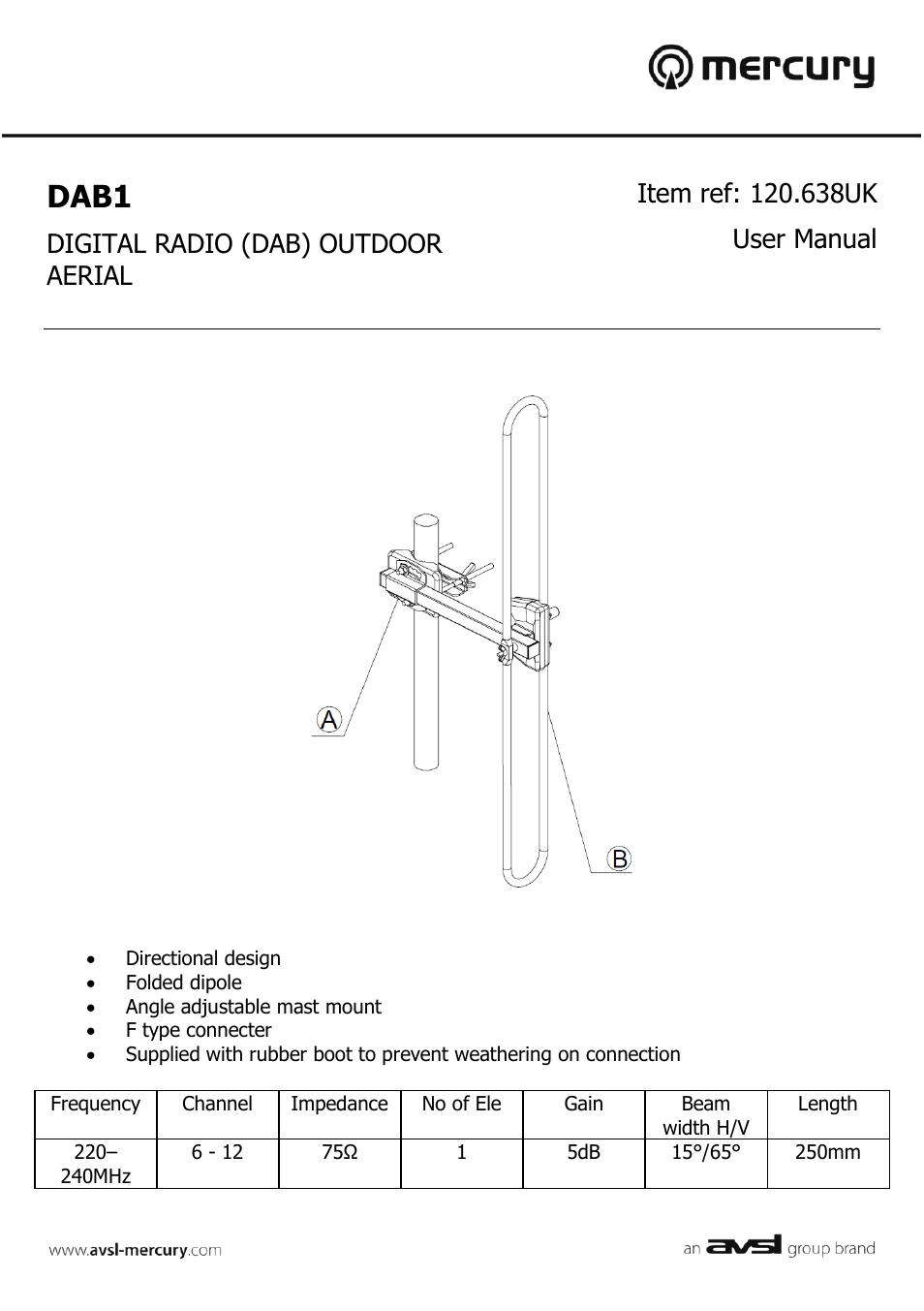 AVSL 120.638 DAB1 User Manual | 2 pages