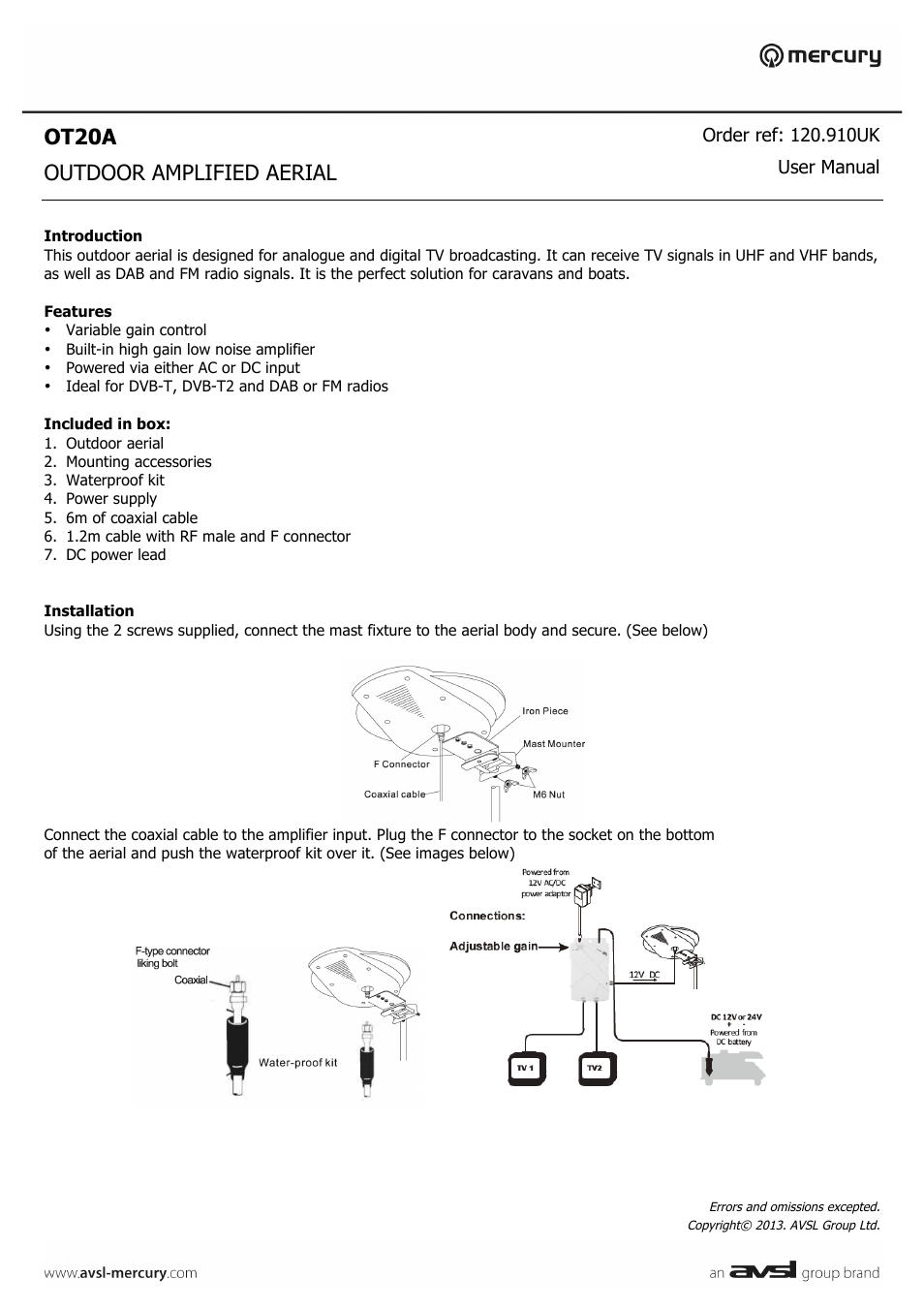 AVSL 120.910 OT20A User Manual | 2 pages