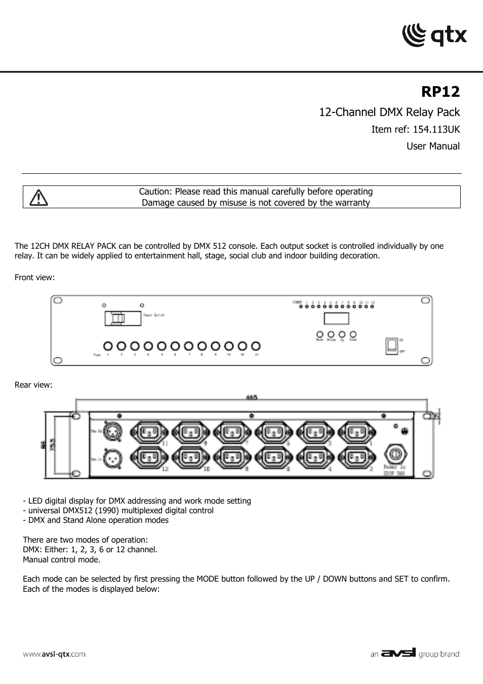 AVSL 154.113 RP12 User Manual | 4 pages