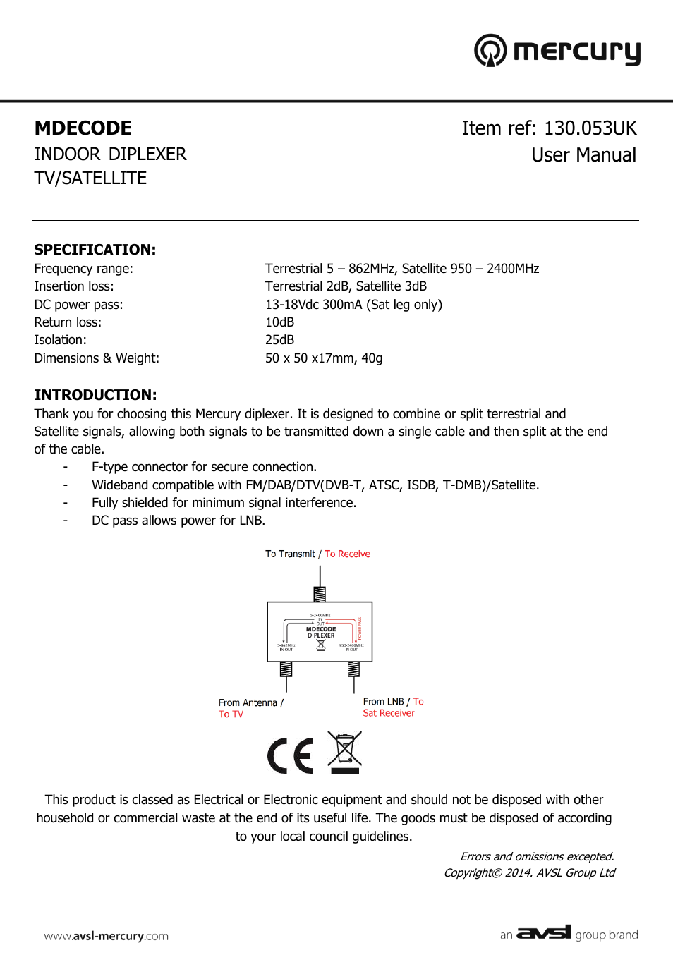 AVSL 130.053 MDECODE User Manual | 1 page