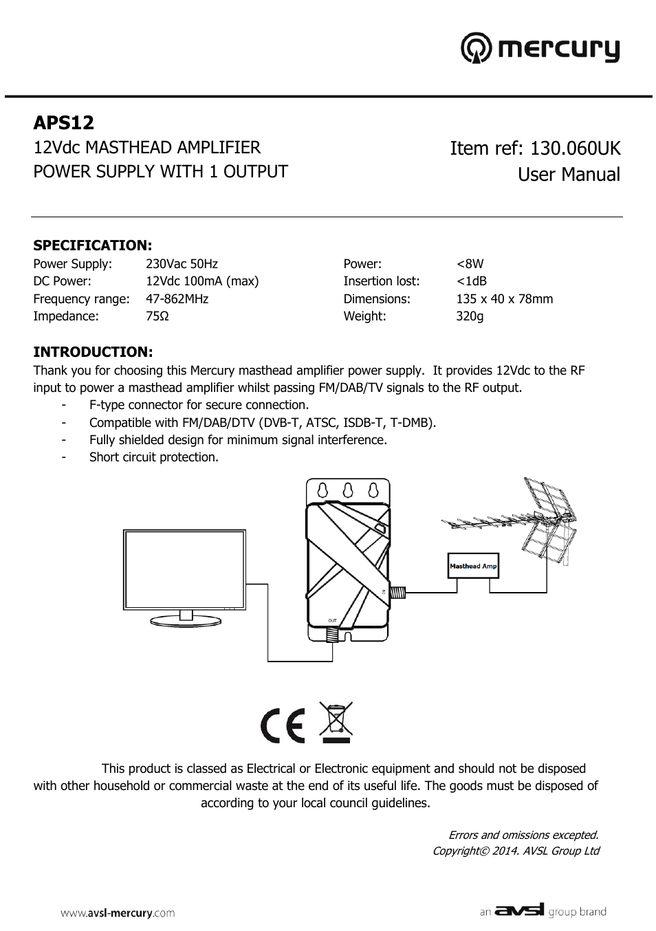 AVSL 130.060 APS12 User Manual | 1 page