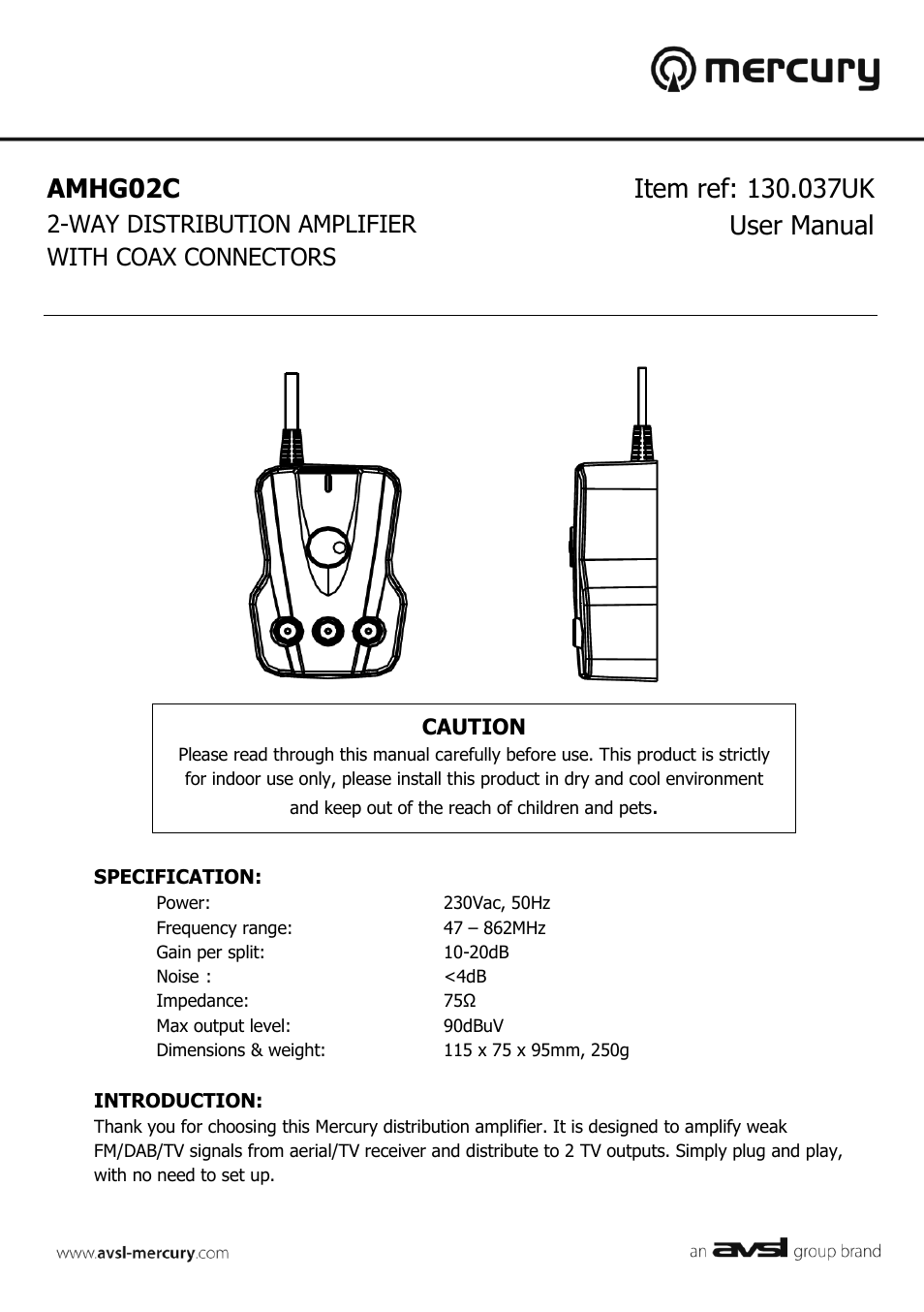 AVSL 130.037 AMHG02C User Manual | 2 pages