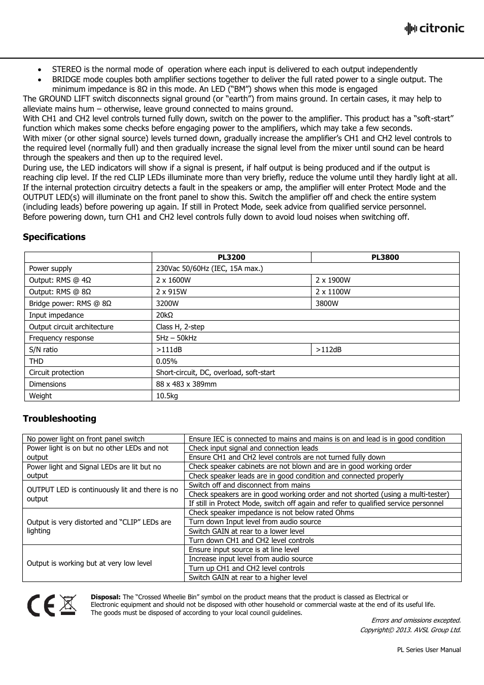 AVSL Citronic PL3200 User Manual | Page 4 / 4