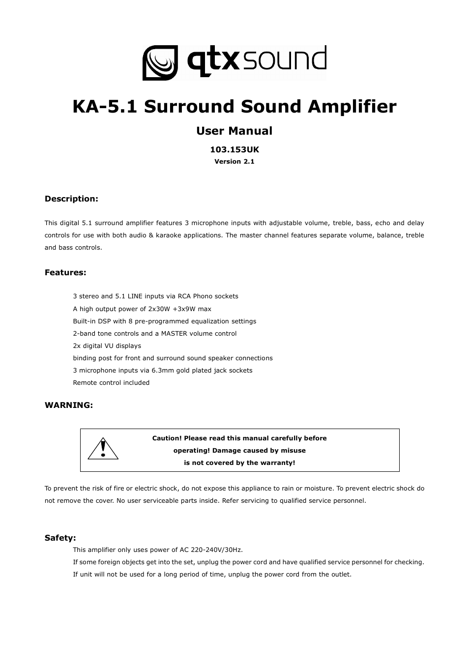 AVSL 103.153 KA-5.1 User Manual | 4 pages