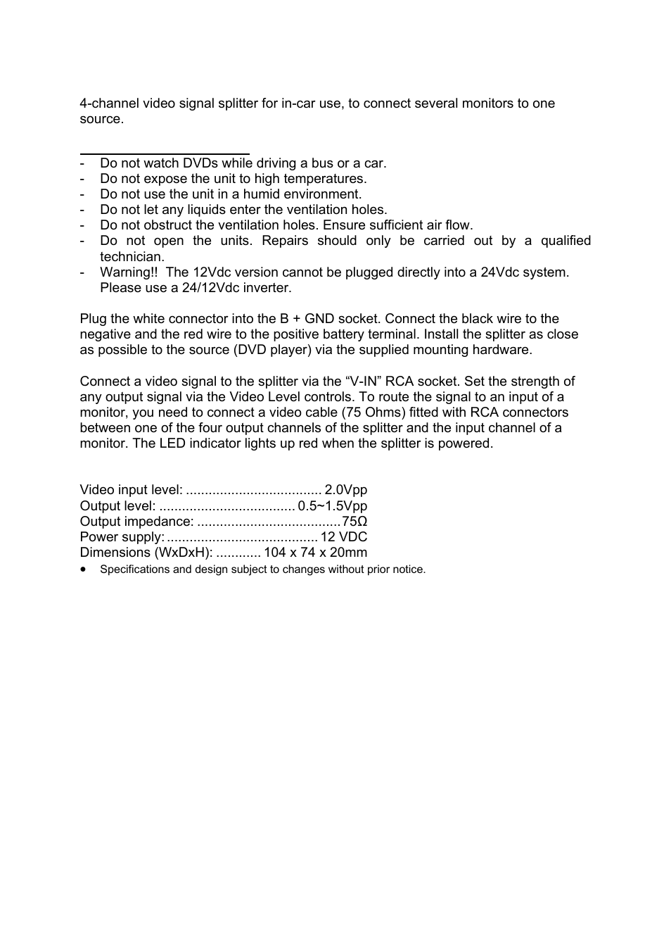 AVSL 210.903 VIDEO AMPLIFIER/SPLITTER 4 CH User Manual | Page 2 / 6