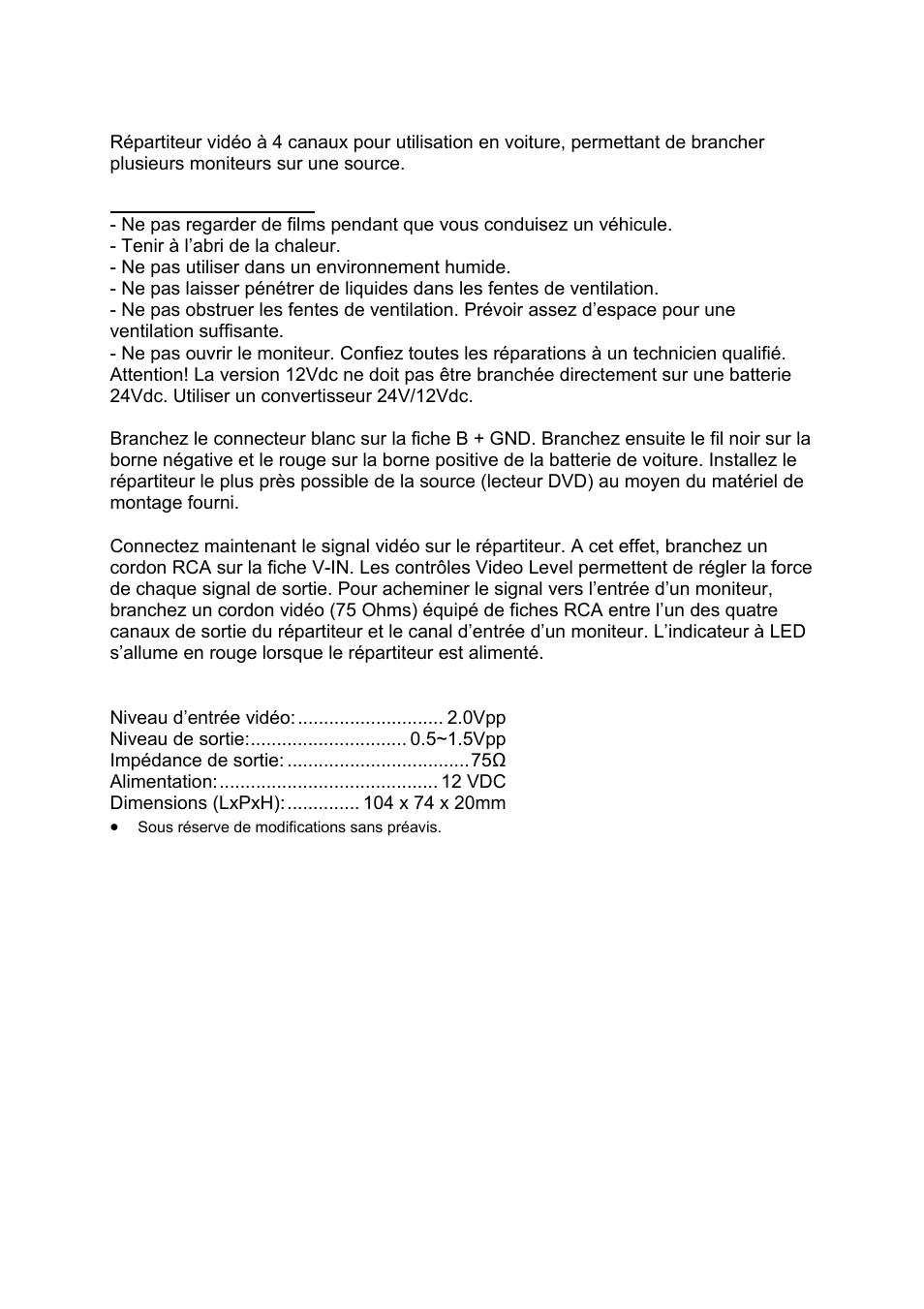 AVSL 210.903 VIDEO AMPLIFIER/SPLITTER 4 CH User Manual | Page 4 / 6