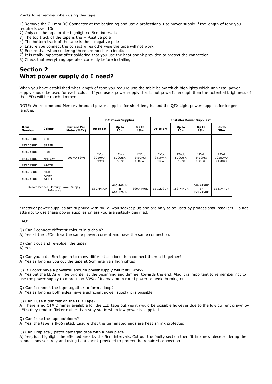 AVSL 153.705 LED EPOXY TAPE SINGLE COLOUR User Manual | Page 2 / 2