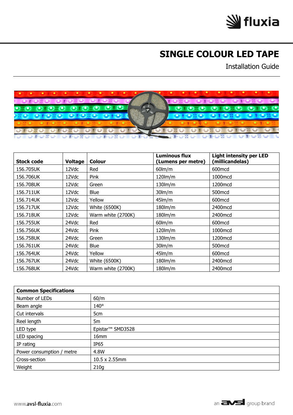AVSL 156.705-156.768 SINGLE COLOUR LED TAPE User Manual | 2 pages