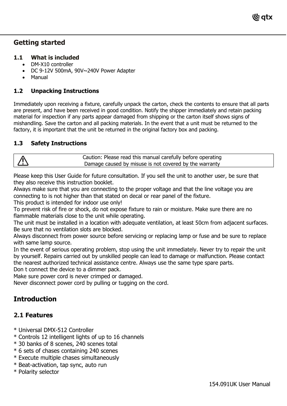 Getting started, Introduction | AVSL 154.091 DM-X10 User Manual | Page 3 / 14