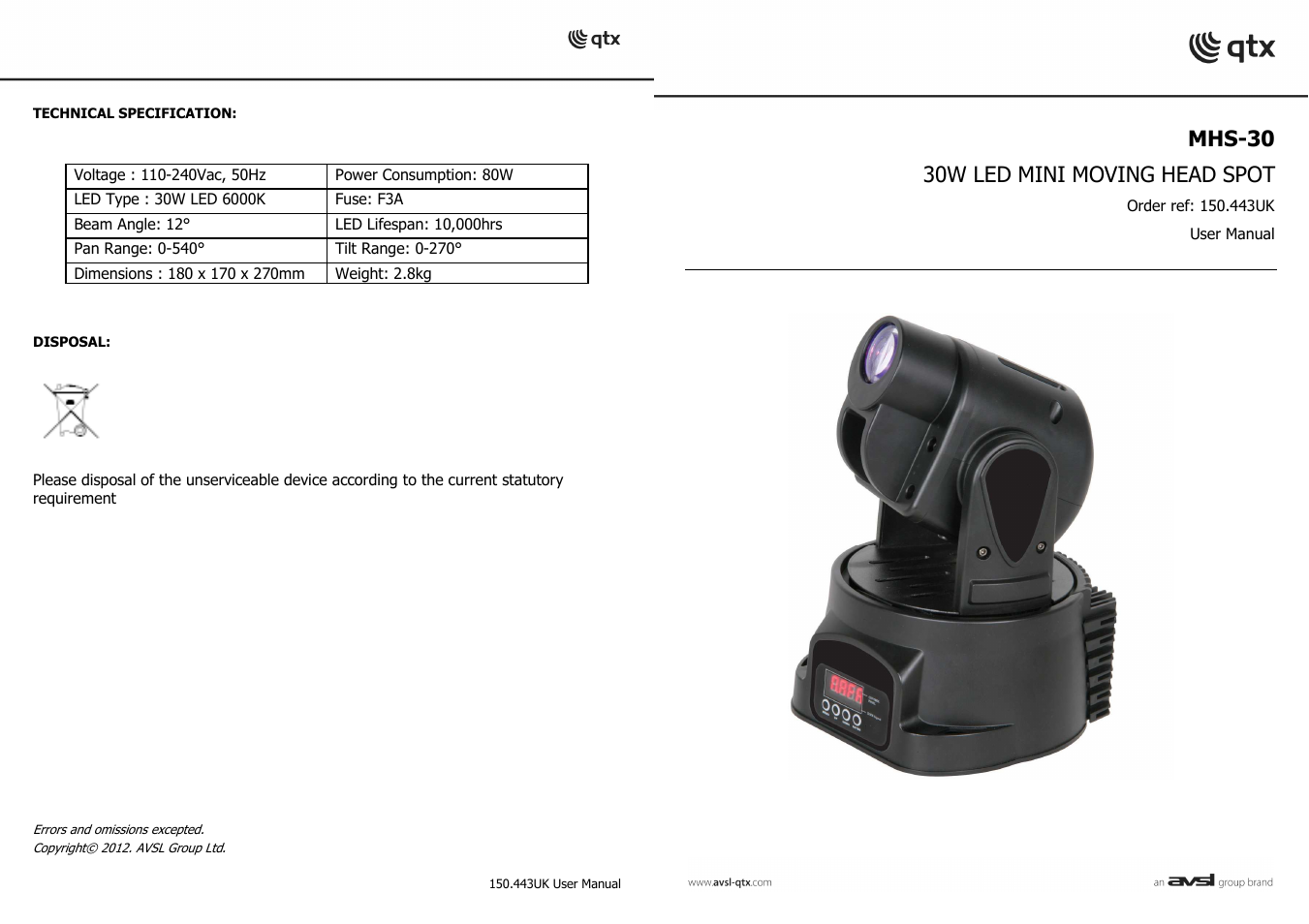 AVSL 150.443 MHS-30 User Manual | 6 pages