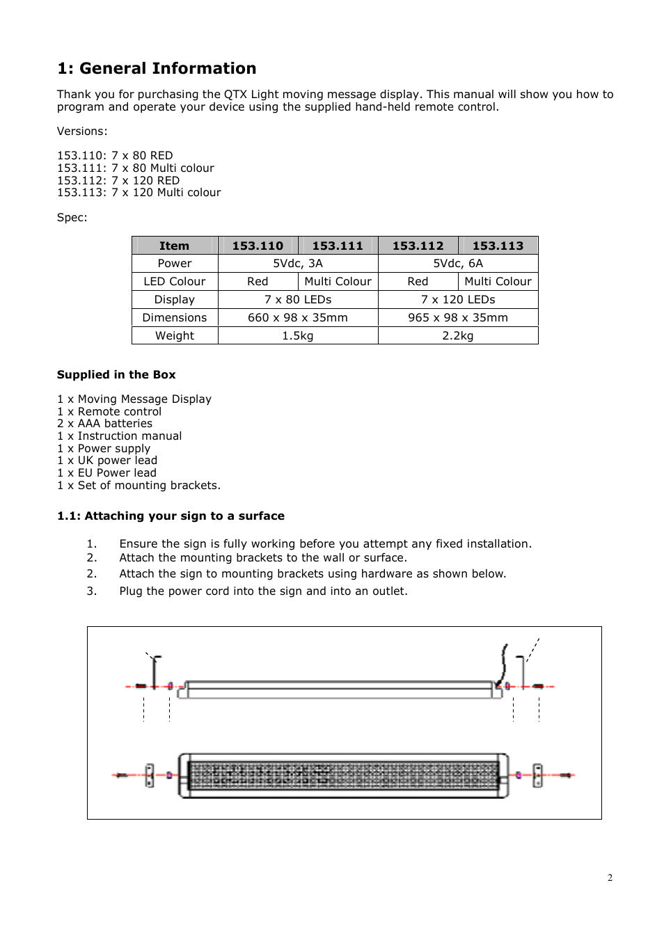 General information | AVSL 153.110-153.114 Moving Message Display User Manual | Page 2 / 11