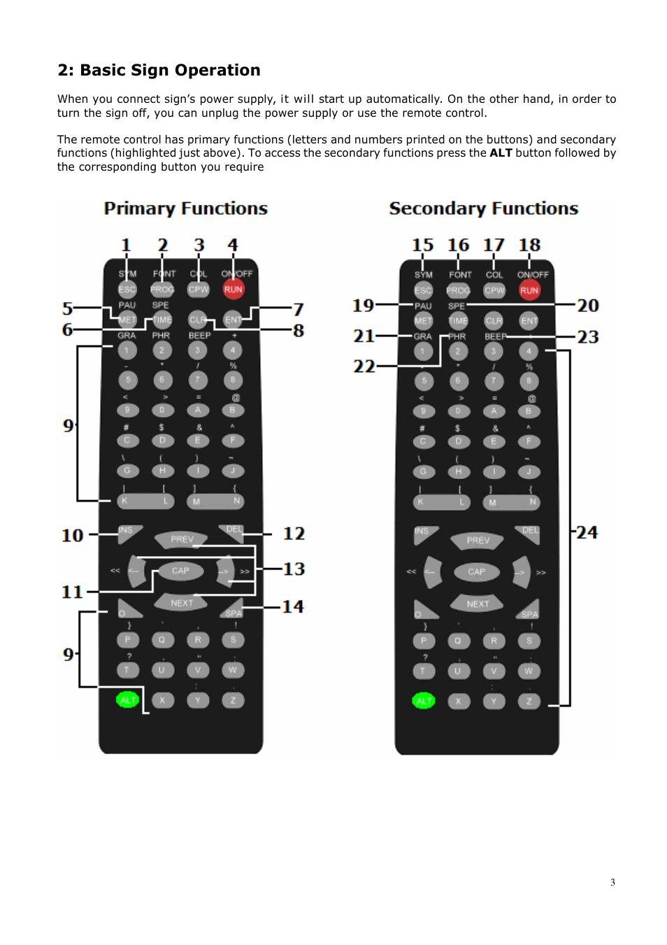 Basic sign operation | AVSL 153.110-153.114 Moving Message Display User Manual | Page 3 / 11