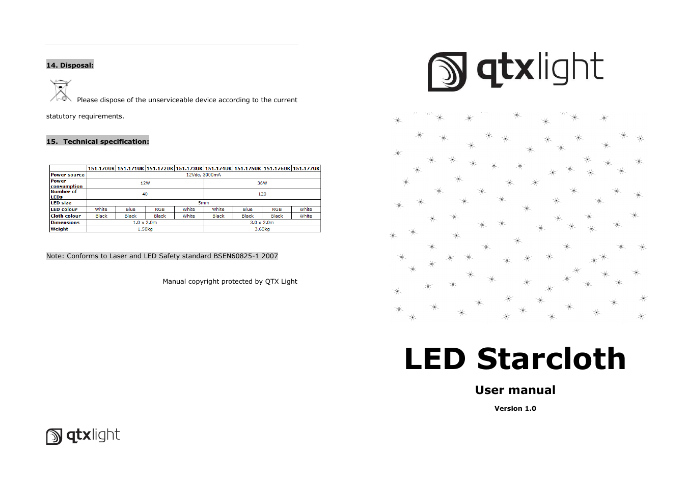 AVSL 151.170 LED STARCLOTHS User Manual | 4 pages
