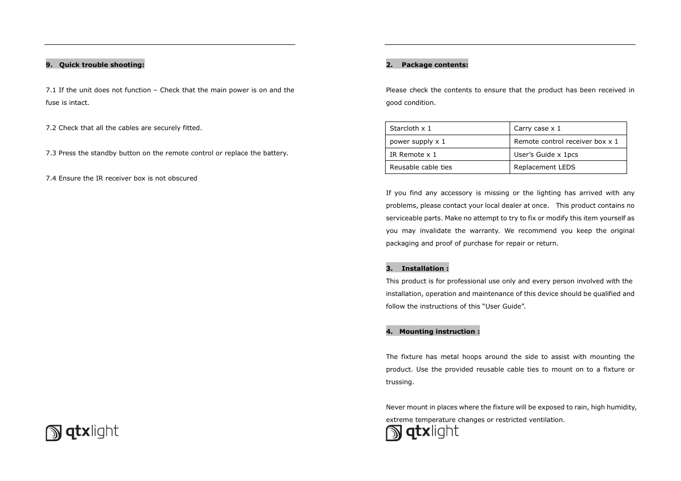 AVSL 151.170 LED STARCLOTHS User Manual | Page 3 / 4