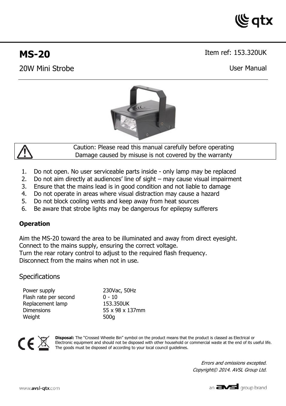 AVSL 153.320 MS-20 User Manual | 1 page