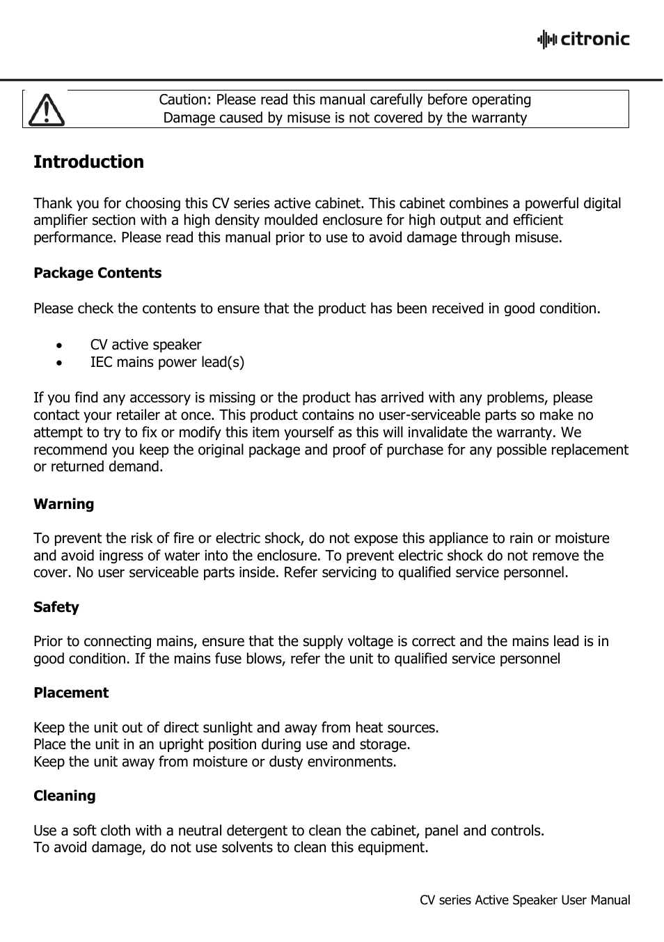 Introduction | AVSL Citronic CV8A User Manual | Page 2 / 4