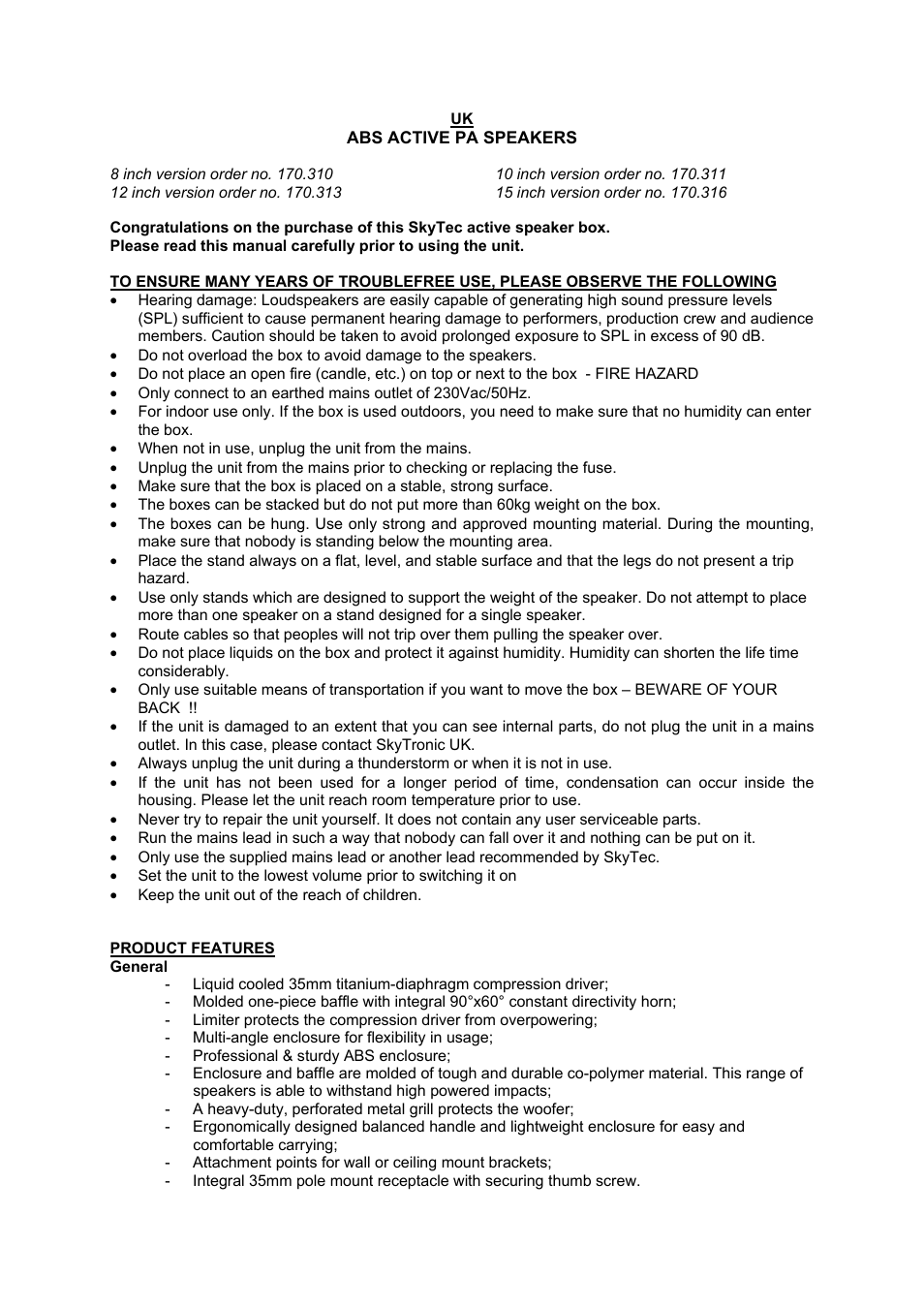 AVSL 170.310-170.316 SP800A-SP1500A PAJ SERIES User Manual | Page 6 / 17