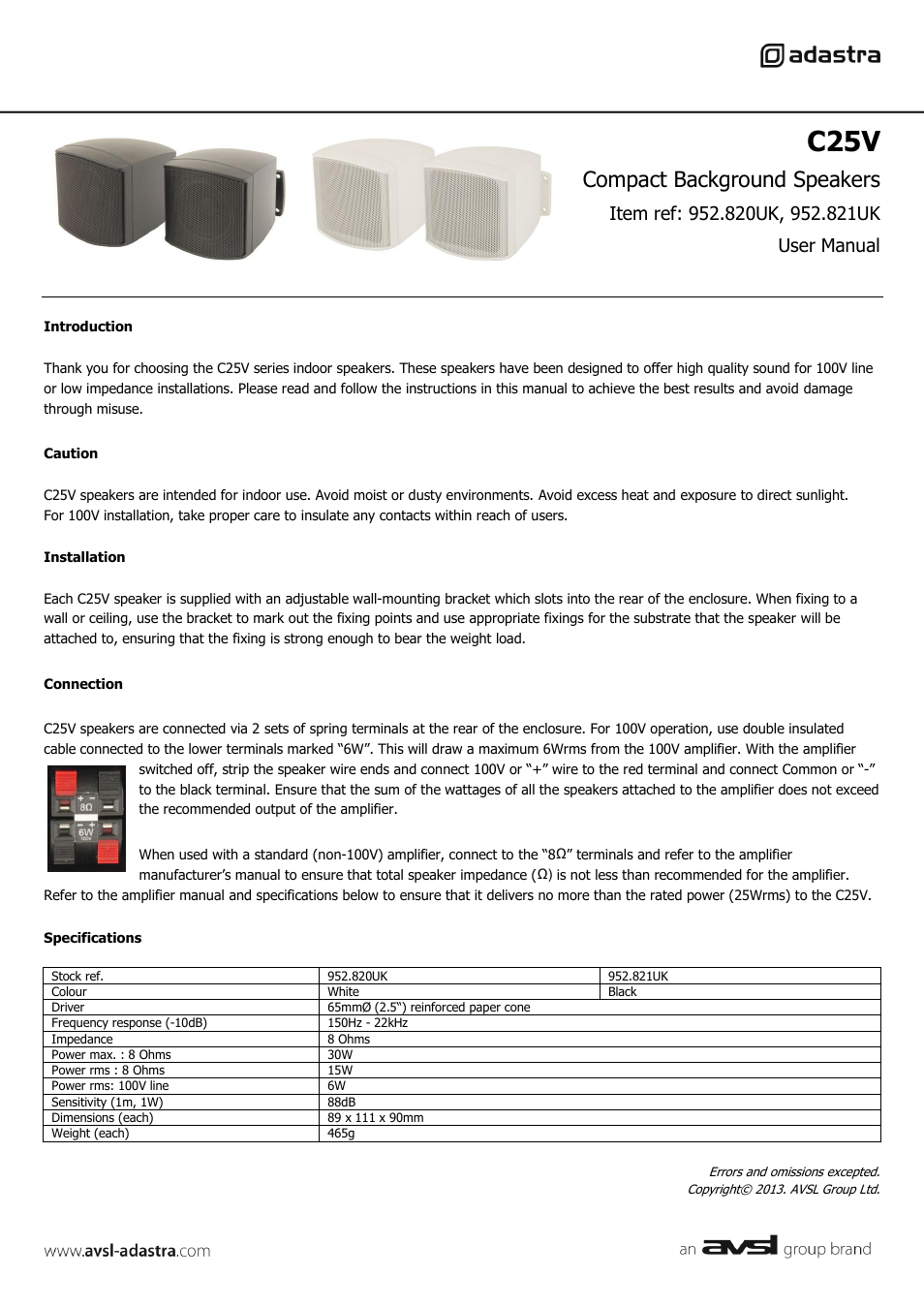 AVSL 952.821 C25V User Manual | 1 page