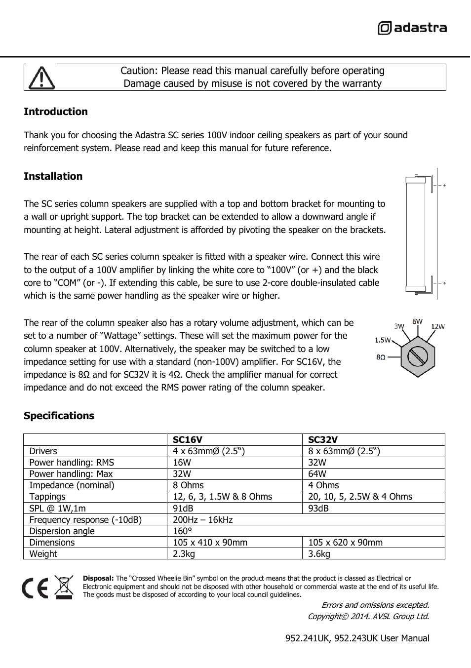 AVSL 952.243 SC SERIES User Manual | Page 2 / 2