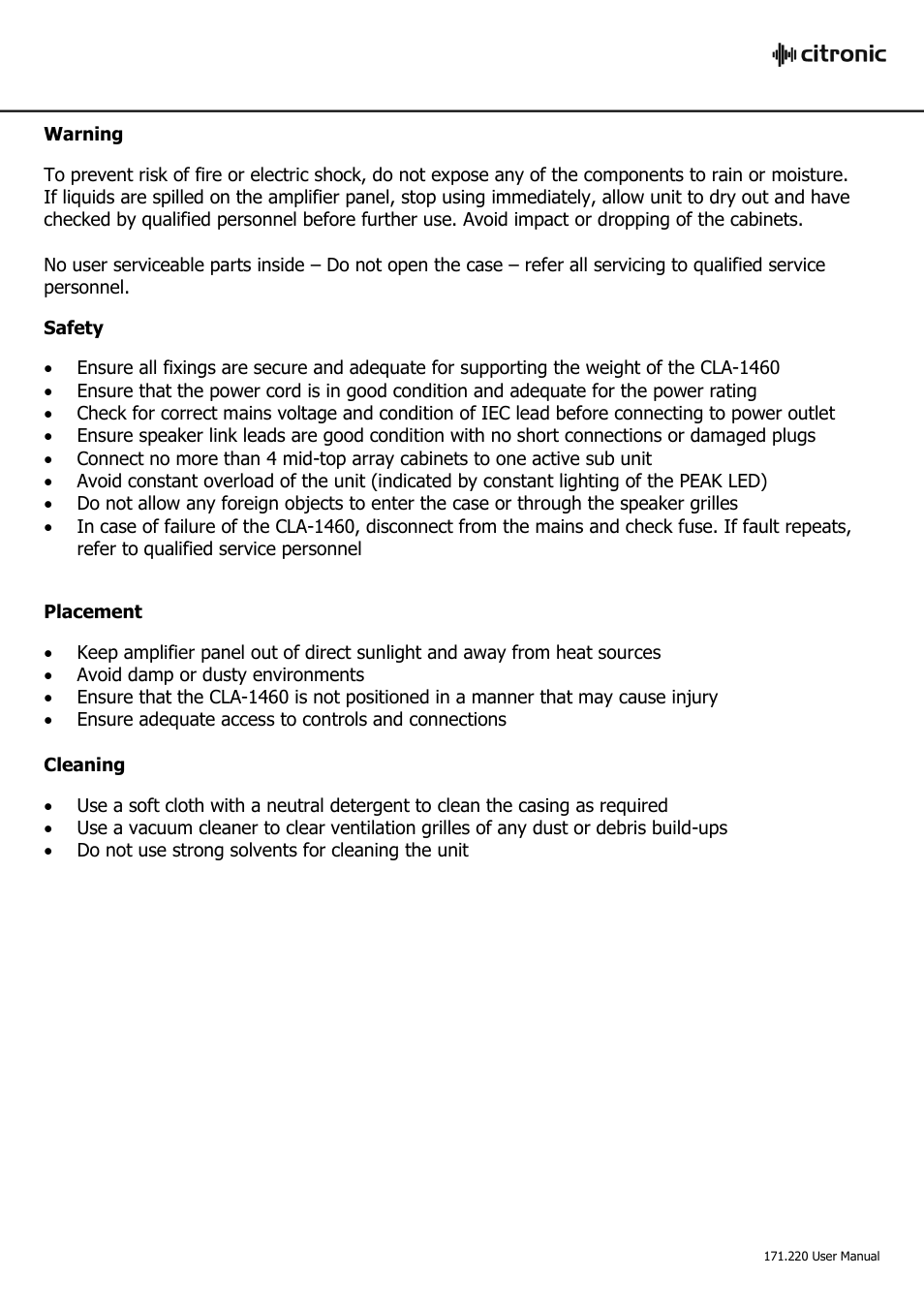 AVSL Citronic CLA-1460 User Manual | Page 2 / 18