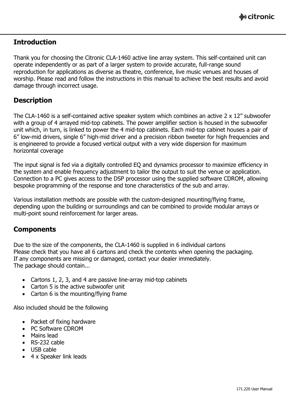 AVSL Citronic CLA-1460 User Manual | Page 3 / 18