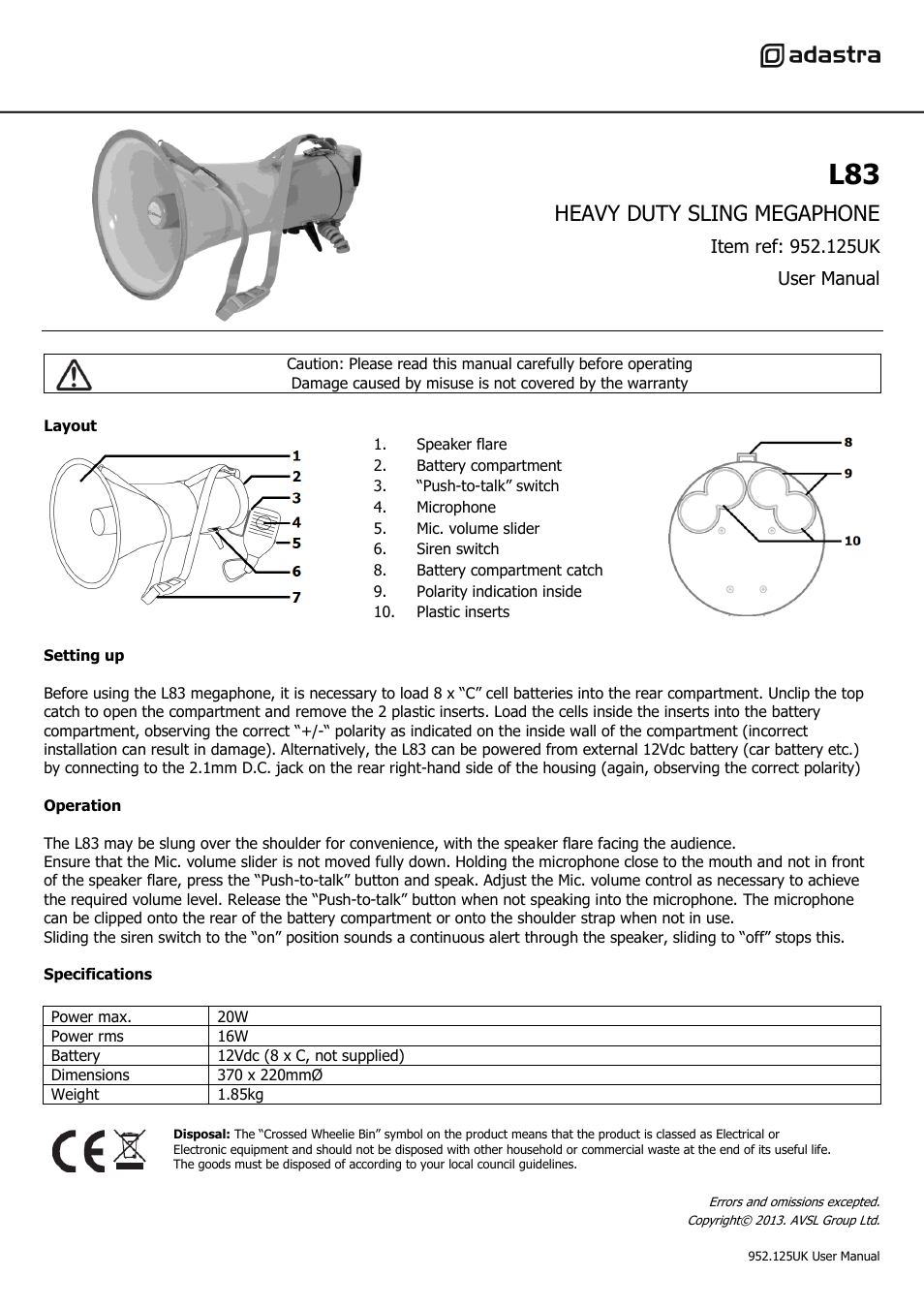 AVSL 952.125 L83 MEGAPHONE User Manual | 1 page