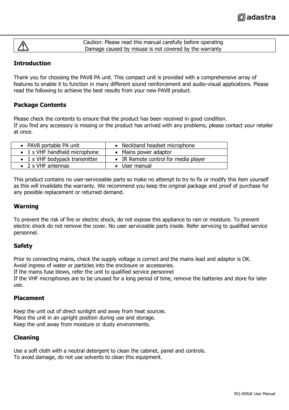 AVSL 952.409 PAV8 User Manual | Page 2 / 8