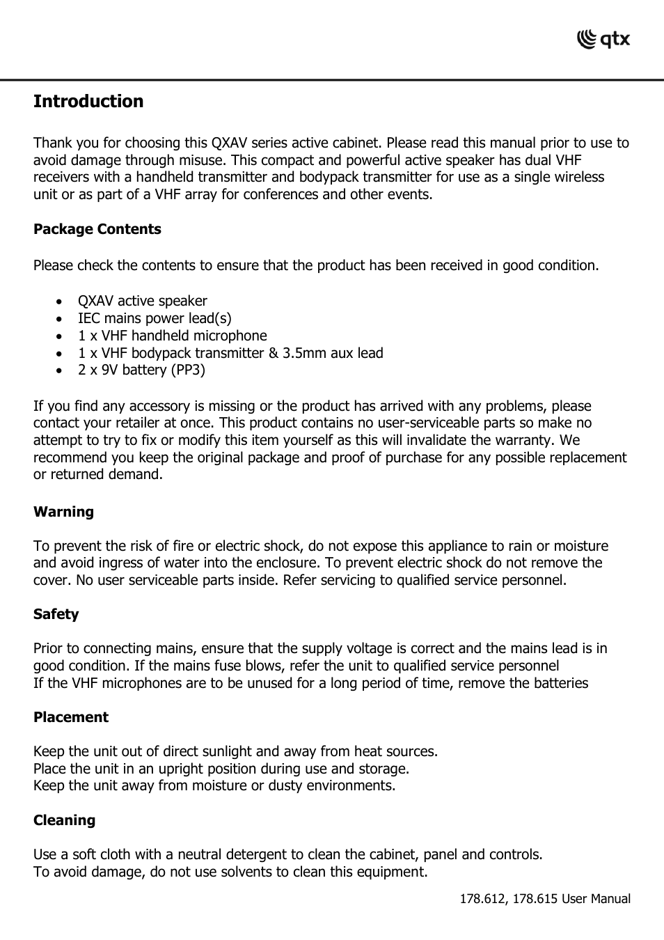 Introduction | AVSL 178.615 QX15AV User Manual | Page 2 / 4