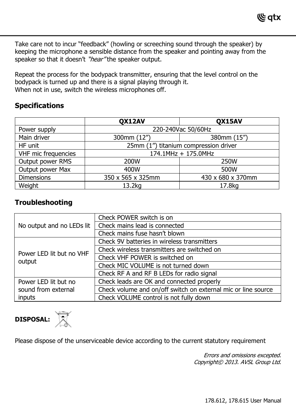 AVSL 178.615 QX15AV User Manual | Page 4 / 4