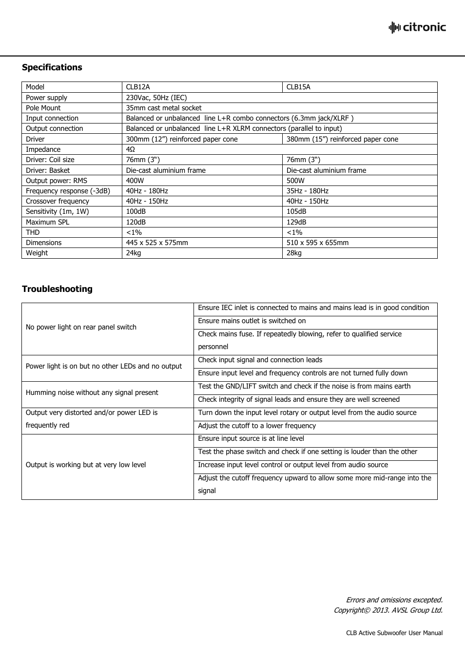 AVSL Citronic CLB12A User Manual | Page 4 / 4