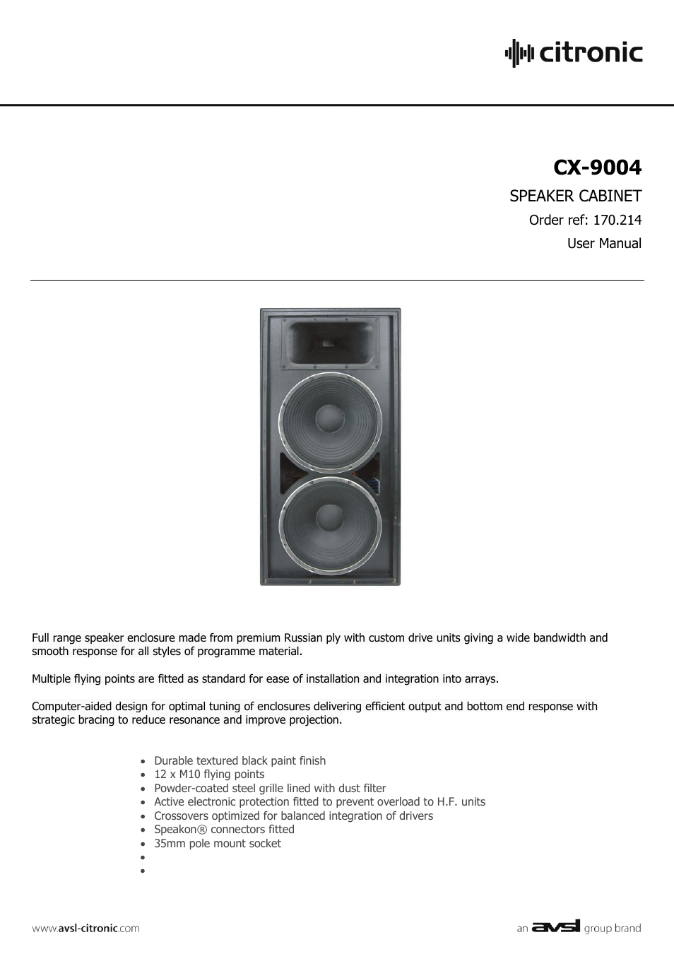 AVSL Citronic CX-9004 User Manual | 2 pages