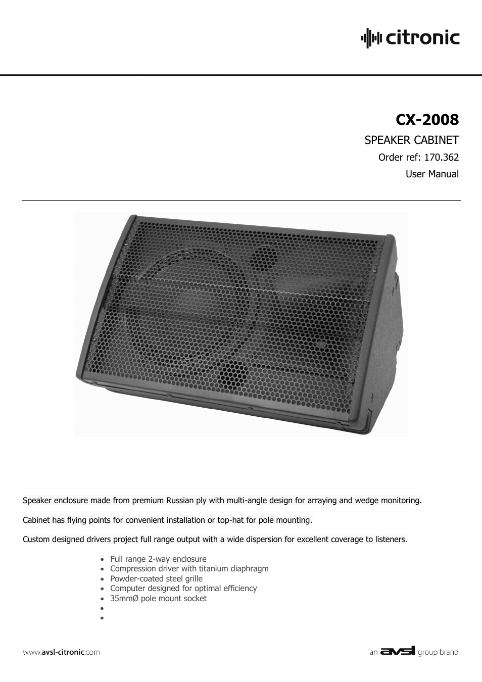 AVSL Citronic CX-2008 User Manual | 2 pages