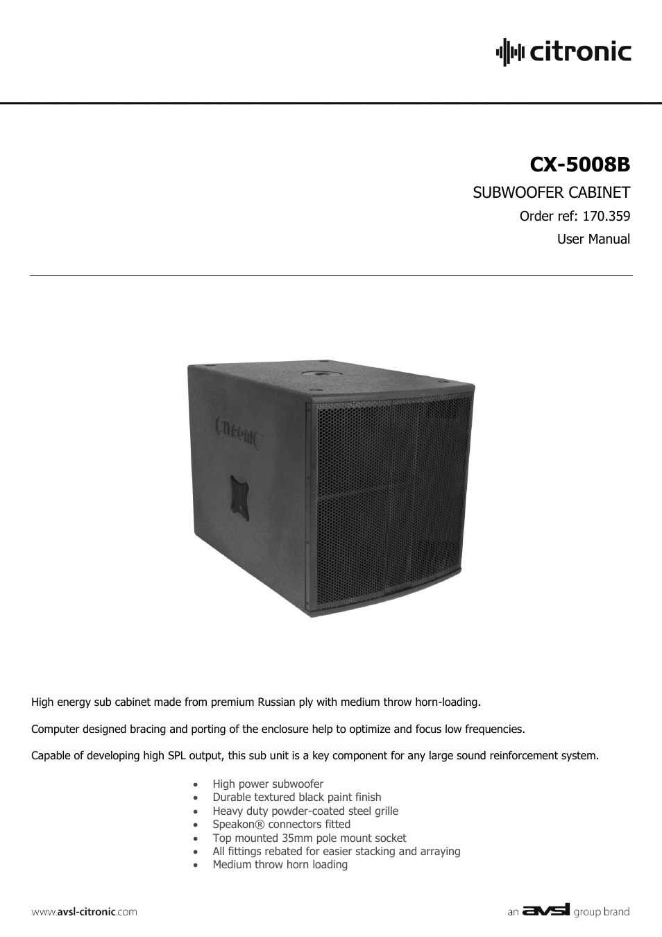 AVSL Citronic CX-5008B User Manual | 2 pages